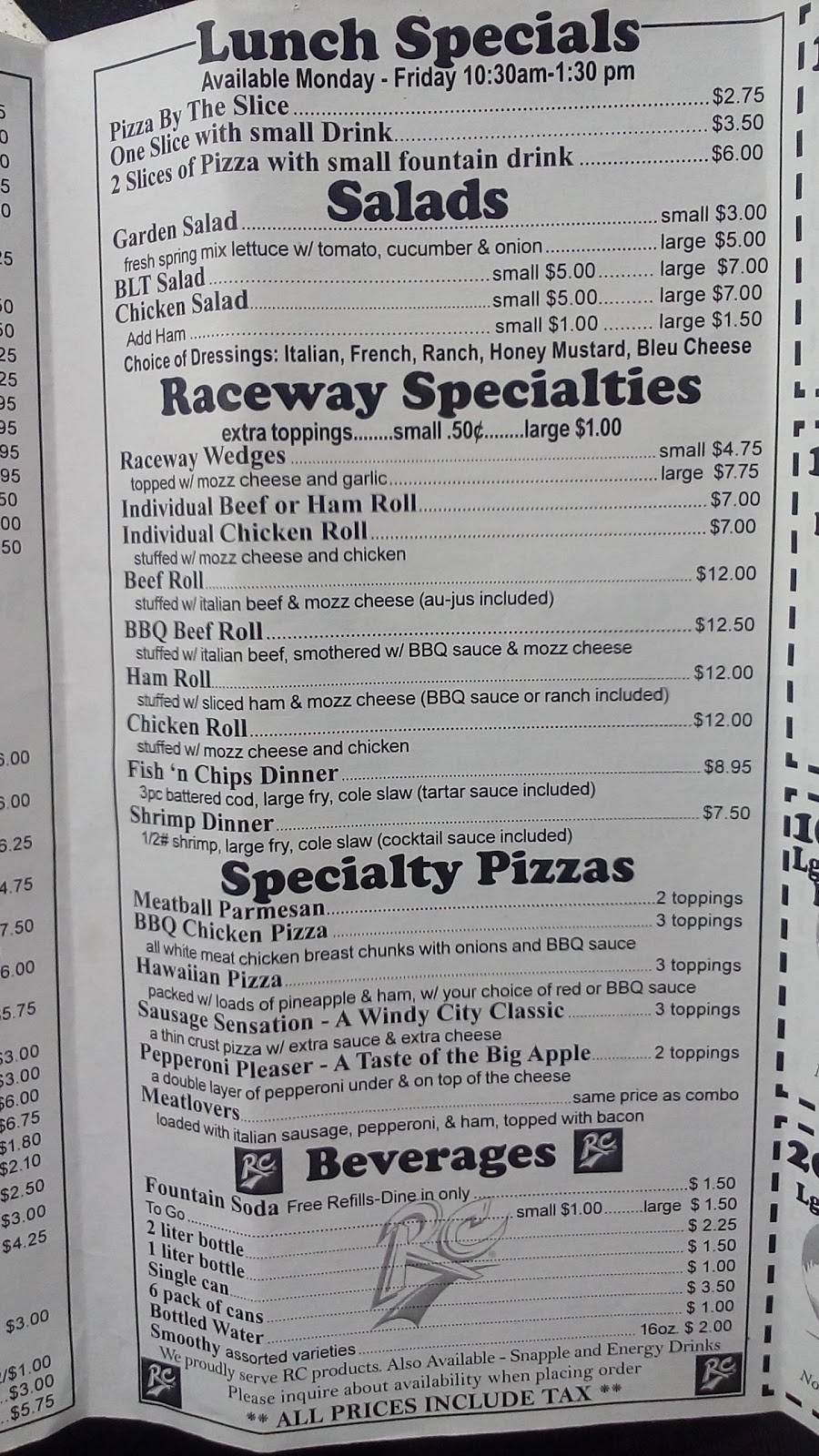 Raceway Pizza & More | meal takeaway | 109 E Gardner St, Elwood, IL 60421, USA | 8154236250 OR +1 815-423-6250