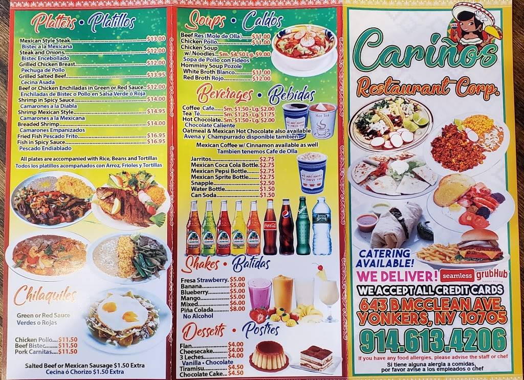 Cariños Restaurant Corp | restaurant | 643b McLean Ave, Yonkers, NY 10705, USA | 9146134206 OR +1 914-613-4206