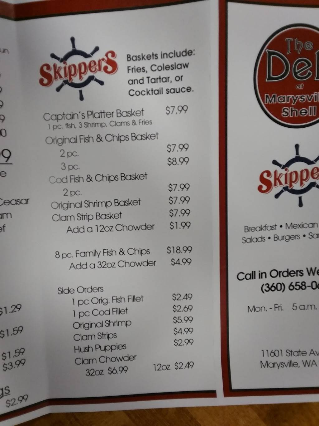 Skippers & Deli | restaurant | 11601 State Ave, Marysville, WA 98271, USA | 3606580612 OR +1 360-658-0612