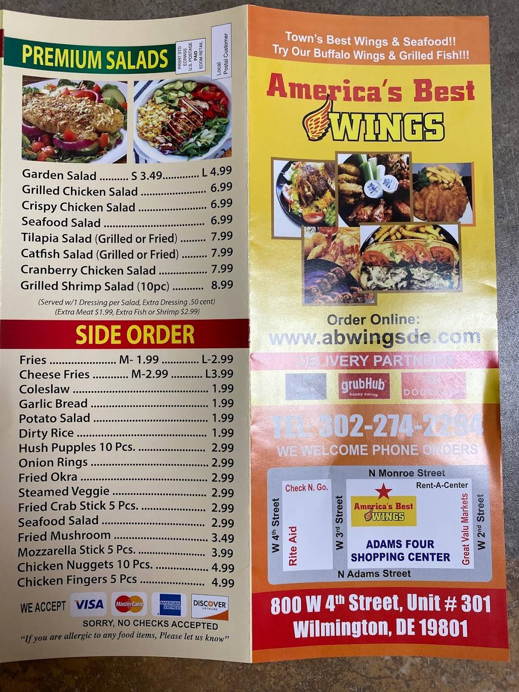 Americas Best Wings | restaurant | 800 W 4th St, Wilmington, DE 19801, USA | 3022742294 OR +1 302-274-2294