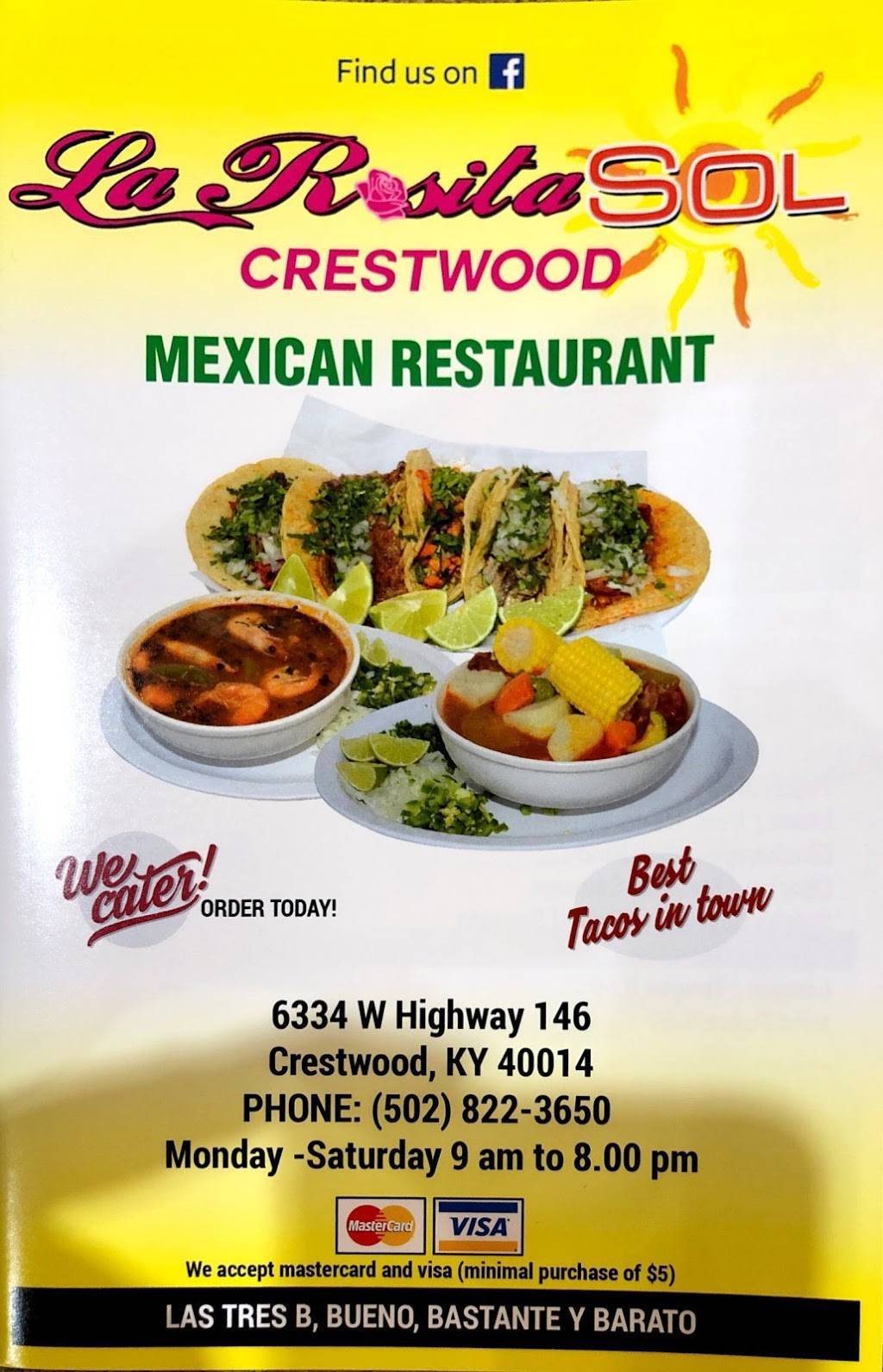 La Rosita Sol Crestwood | restaurant | 6334 W, KY-146 Ste 1-A, Crestwood, KY 40014, USA | 5028223650 OR +1 502-822-3650