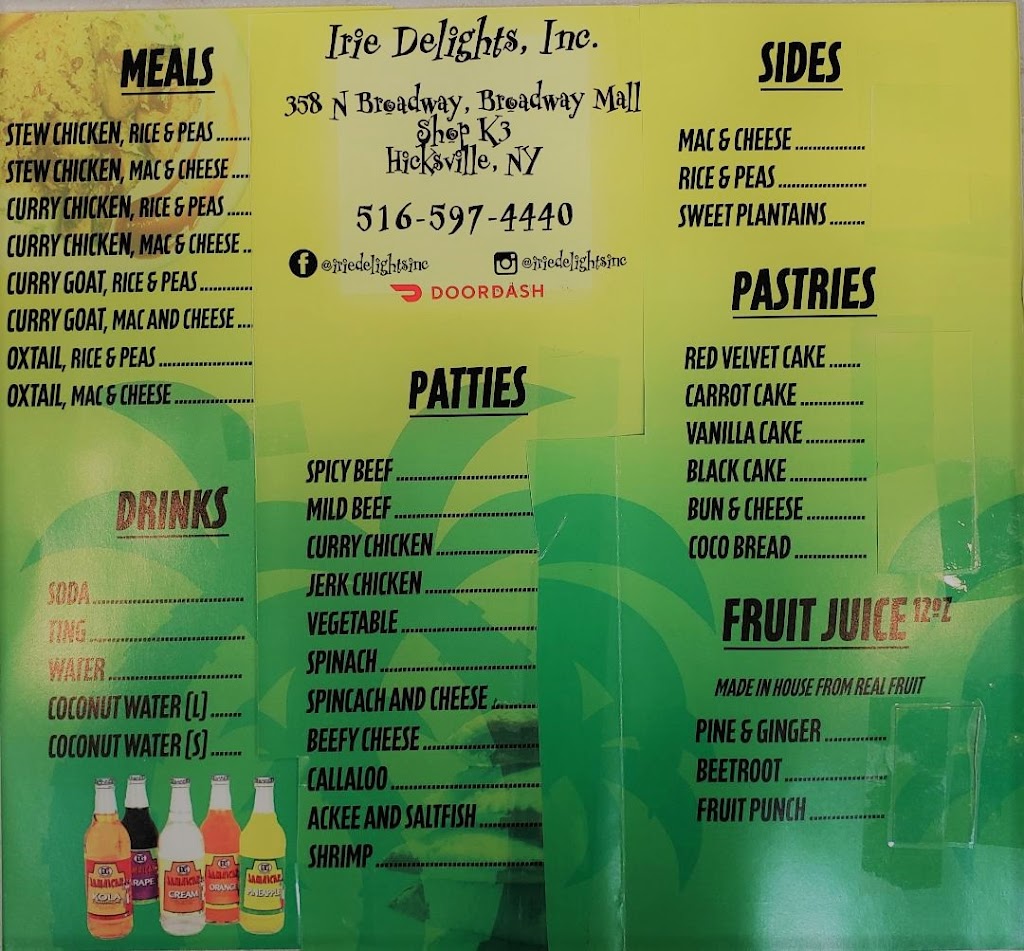 Irie Delights Inc | restaurant | 358 Broadway Mall Shop K3, Hicksville, NY 11801, USA | 5165974440 OR +1 516-597-4440