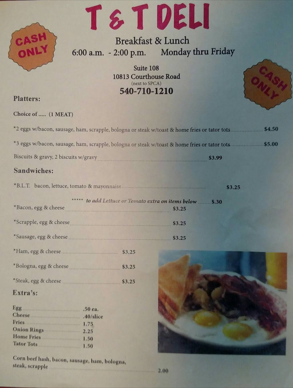 T&T Deli | restaurant | 10813 Courthouse Rd, Fredericksburg, VA 22408, USA | 5407101210 OR +1 540-710-1210