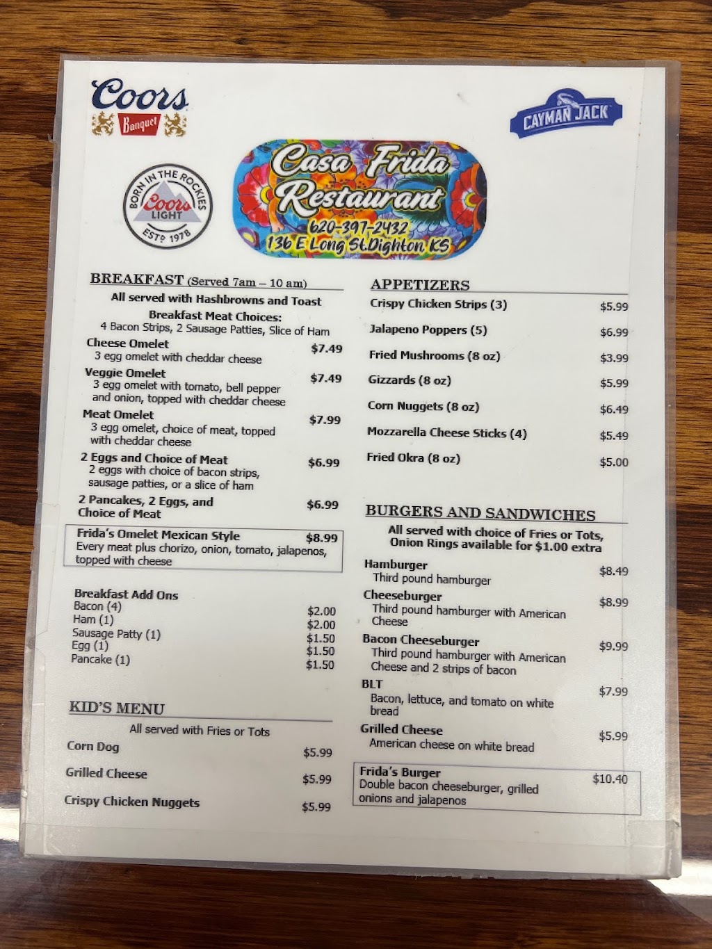 Casa Frida Restaurant | restaurant | 136 E Long St, Dighton, KS 67839, USA | 6203972432 OR +1 620-397-2432