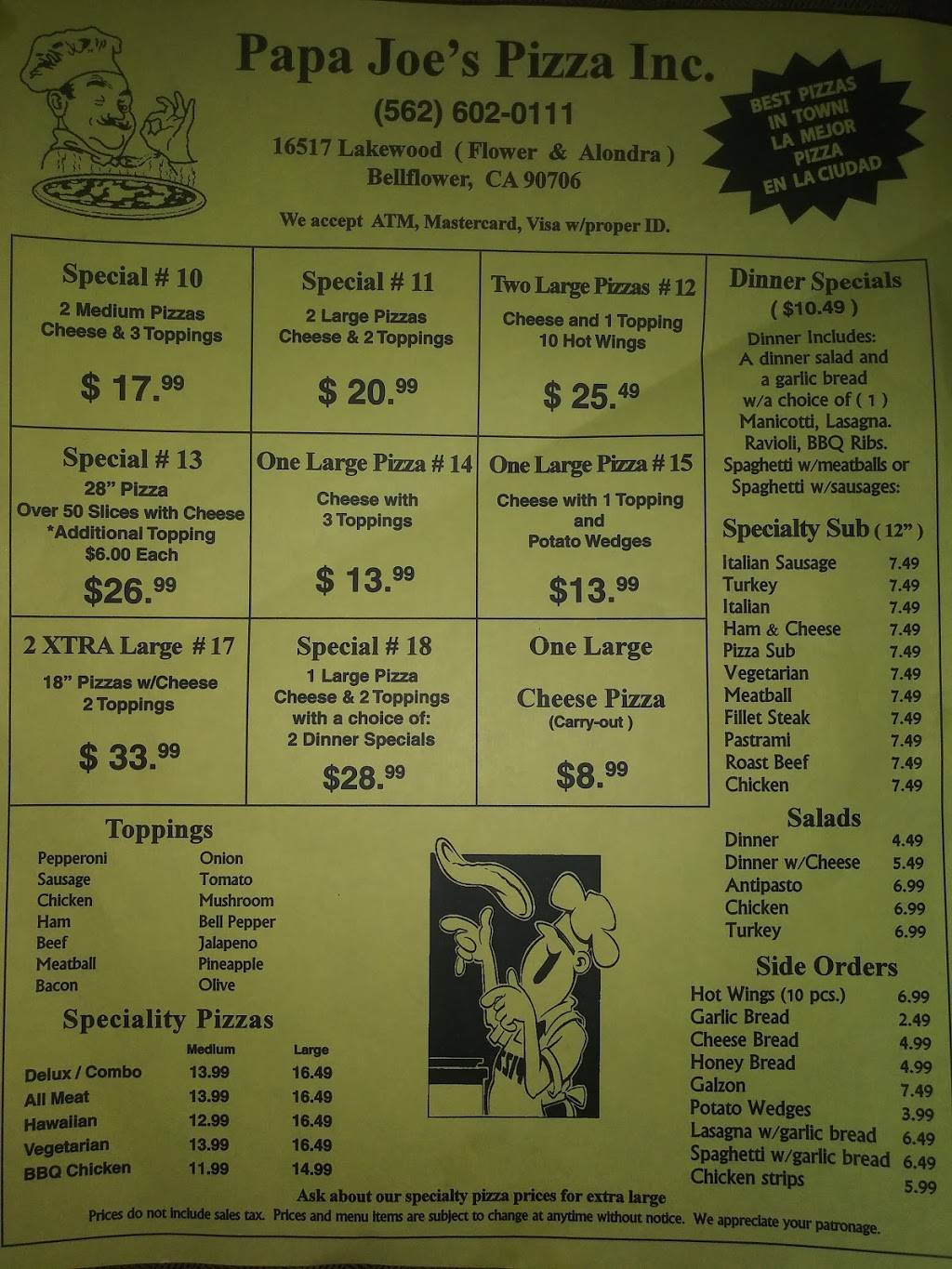 Papajoes Pizza | restaurant | 16517 Lakewood Blvd, Bellflower, CA 90706, USA | 5626020111 OR +1 562-602-0111