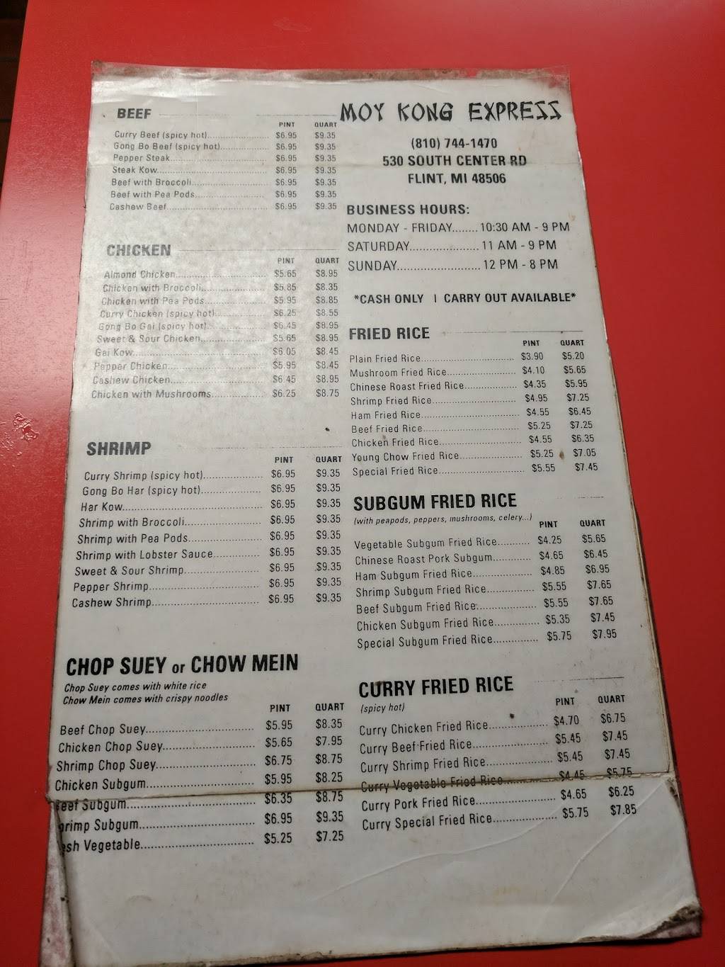 Moy Kong Express | restaurant | 510 Center Rd, Flint, MI 48506, USA | 8107441470 OR +1 810-744-1470