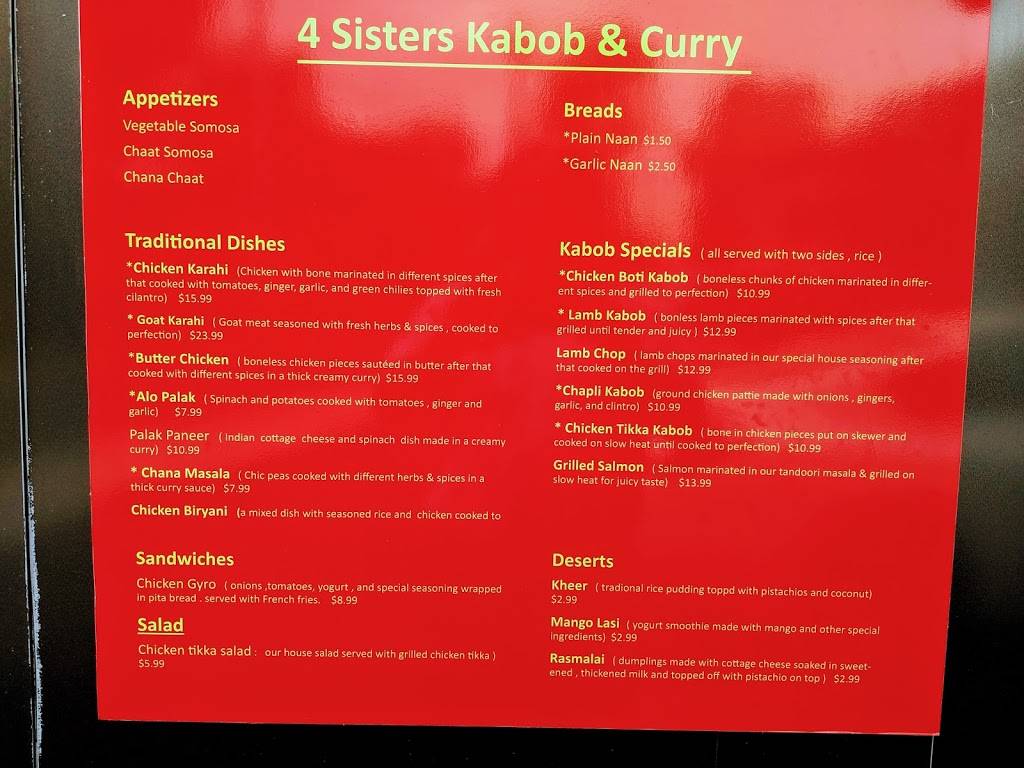 4 Sisters Kabob and Curry- Pakistani and Indian Cuisine and Groc | restaurant | 600 Dover Rd Suite 105, Easton, MD 21601, USA | 4104430769 OR +1 410-443-0769