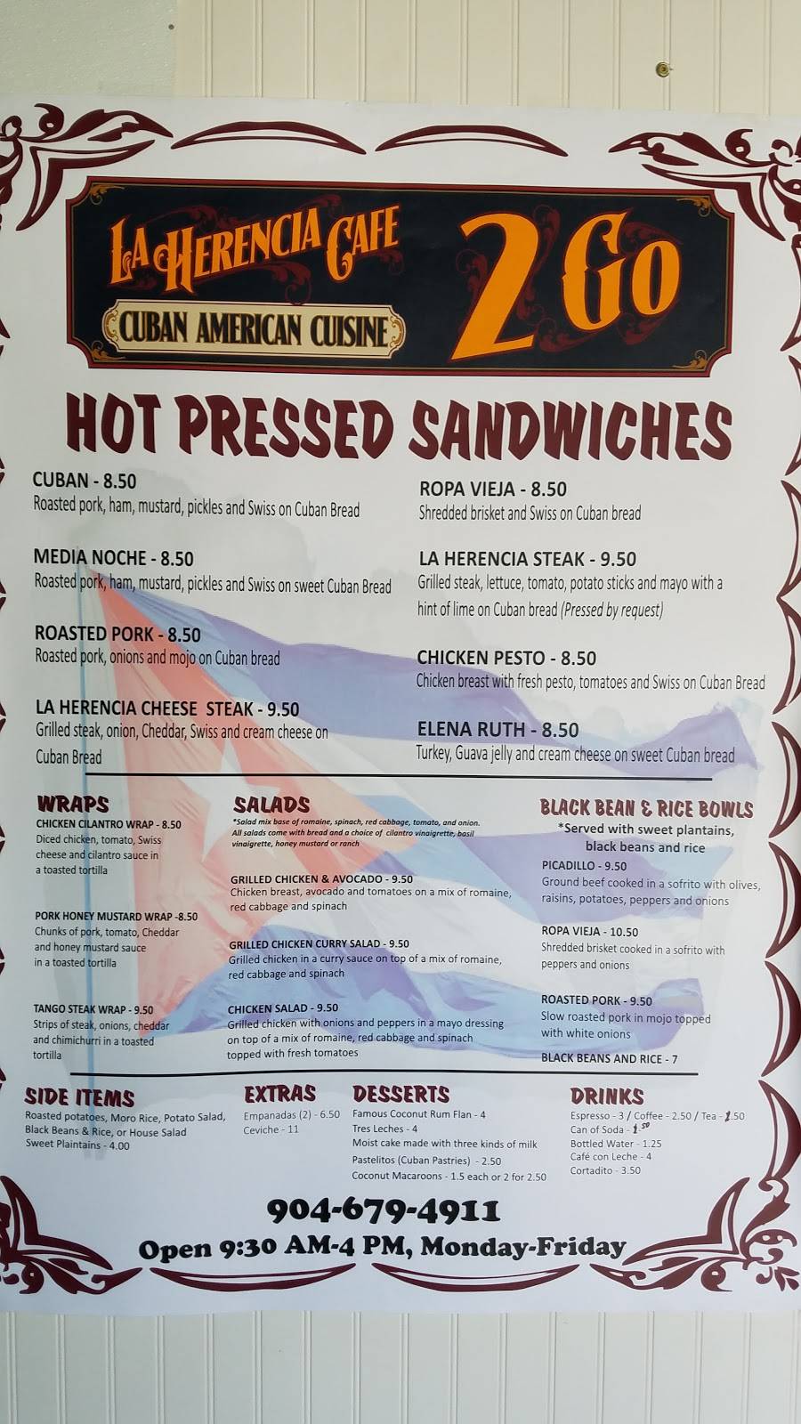 La Herencia Cafe 2 Go - Cuban American Cuisine | restaurant | 50 S Dixie Hwy #4, St. Augustine, FL 32084, USA | 9046794911 OR +1 904-679-4911