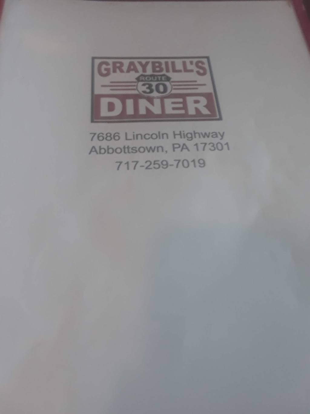 Graybills Diner | restaurant | 7686 Lincoln Hwy, Abbottstown, PA 17301, USA | 7172597019 OR +1 717-259-7019