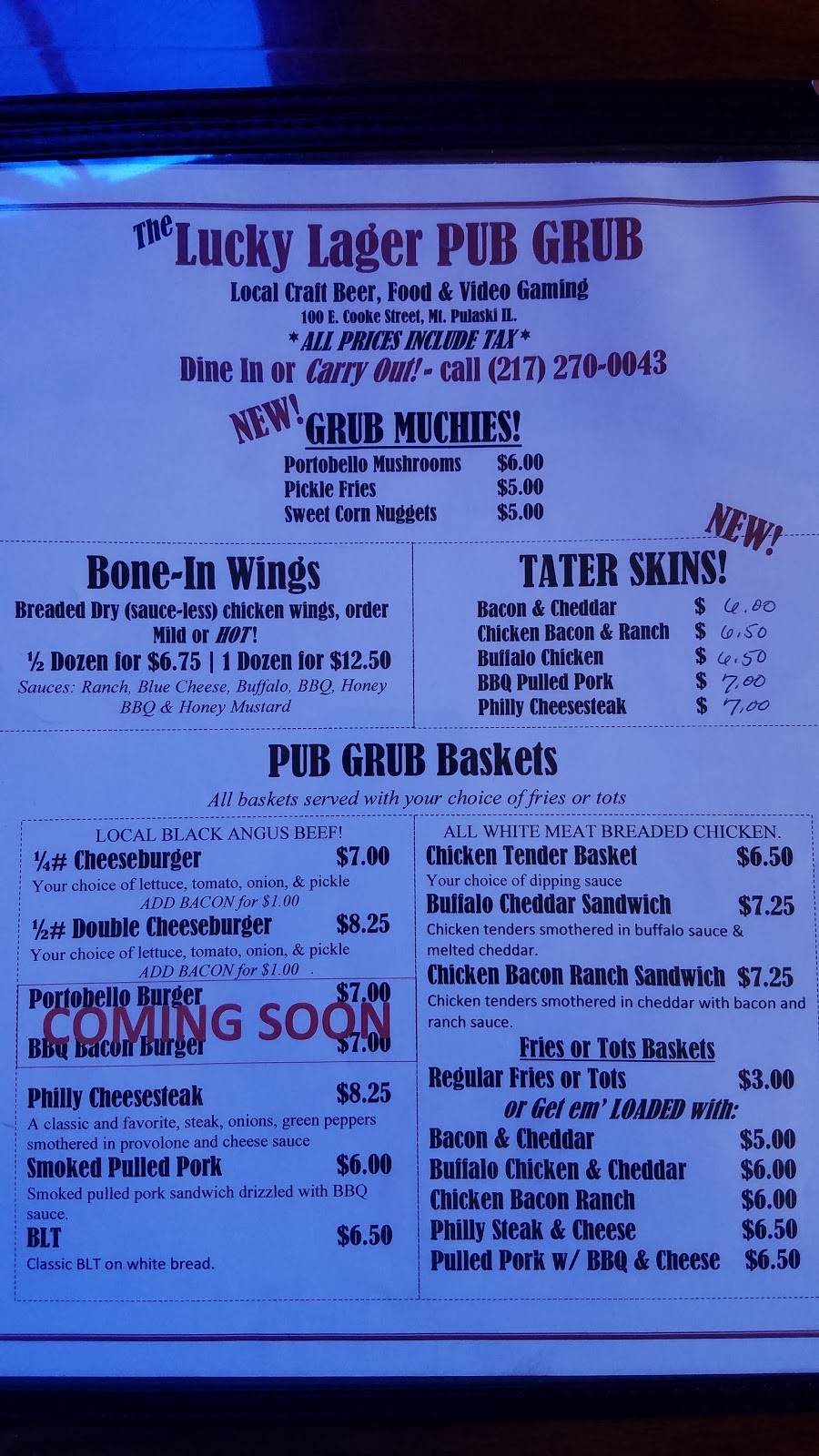 The Lucky Lager | restaurant | 100 E Cooke St, Mt Pulaski, IL 62548, USA | 2172700043 OR +1 217-270-0043