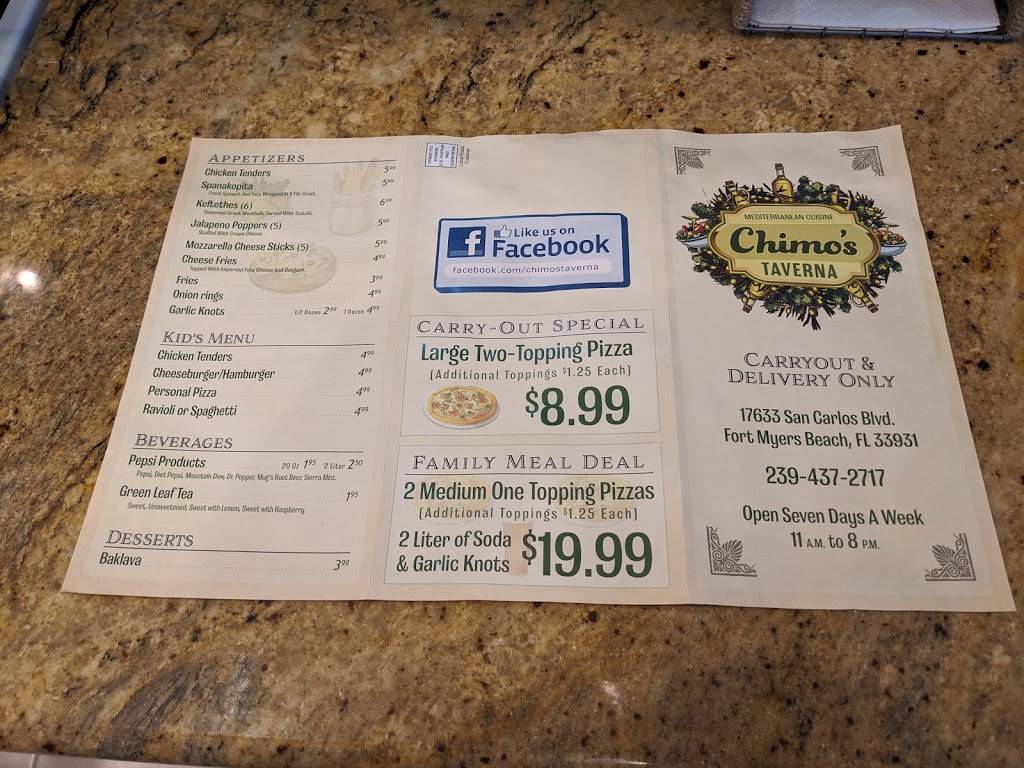 Chimos Taverna | restaurant | 17633 San Carlos Blvd, Fort Myers Beach, FL 33931, USA | 2394372717 OR +1 239-437-2717