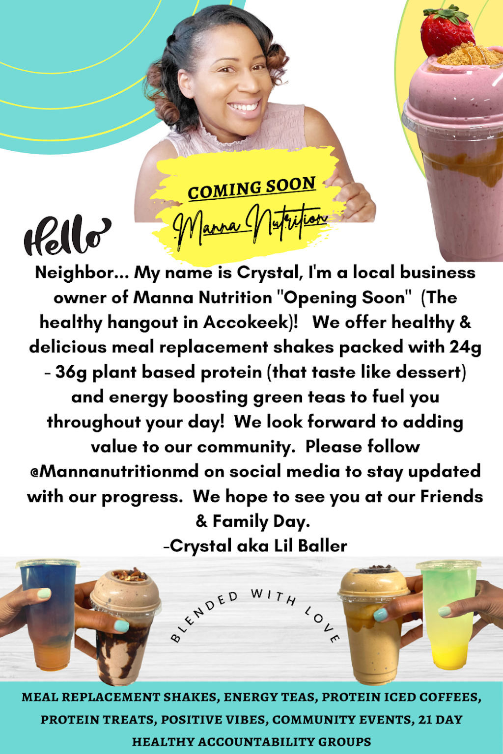 Manna Nutrition DMV | restaurant | 7091 Berry Rd Suite 3, Accokeek, MD 20607, USA | 3018181230 OR +1 301-818-1230