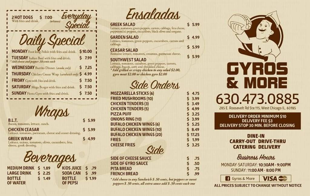 Gyros & more | restaurant | 285 W Roosevelt Rd suite 115, West Chicago, IL 60185, USA | 6304730885 OR +1 630-473-0885