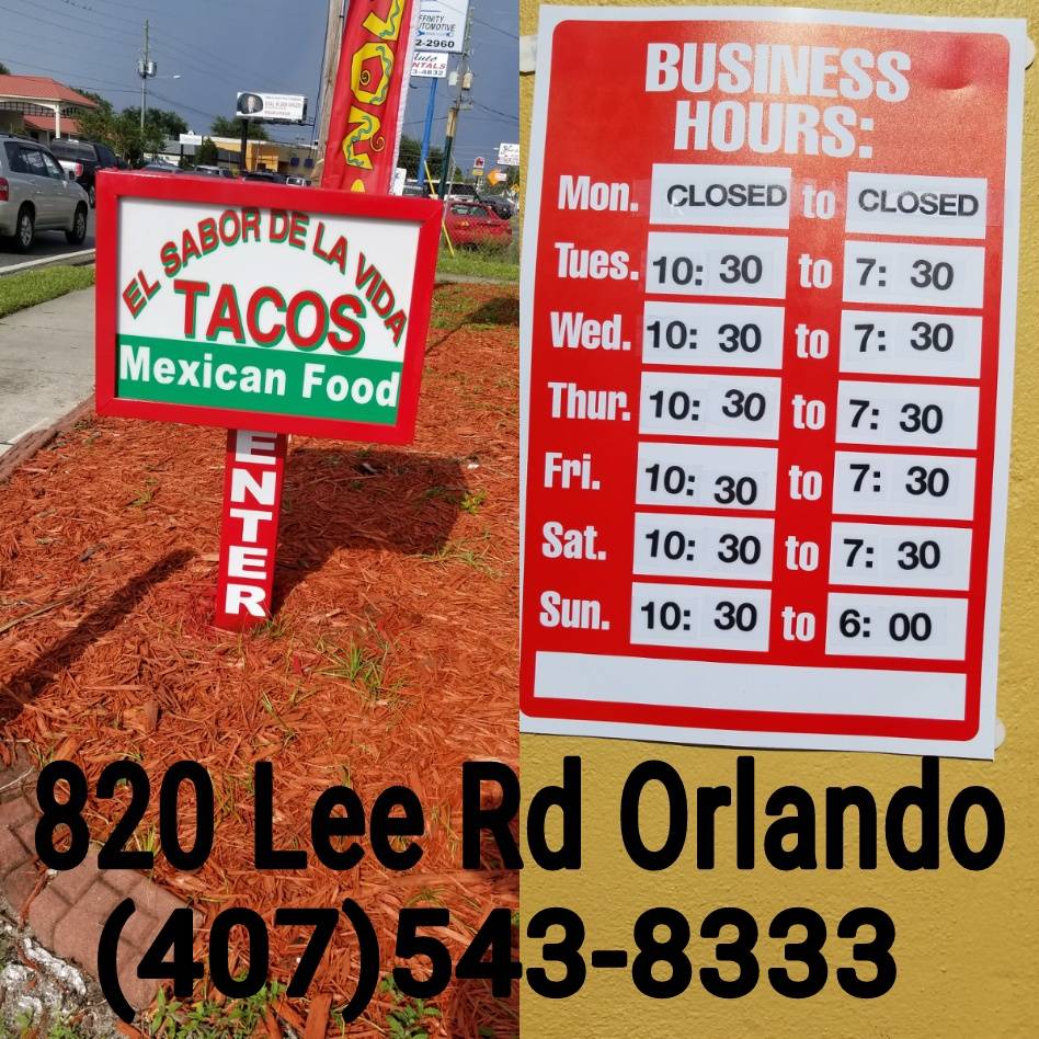 El Sabor De La Vida Restaurant | restaurant | 820 Lee Rd, Orlando, FL 32810, USA | 4075438333 OR +1 407-543-8333