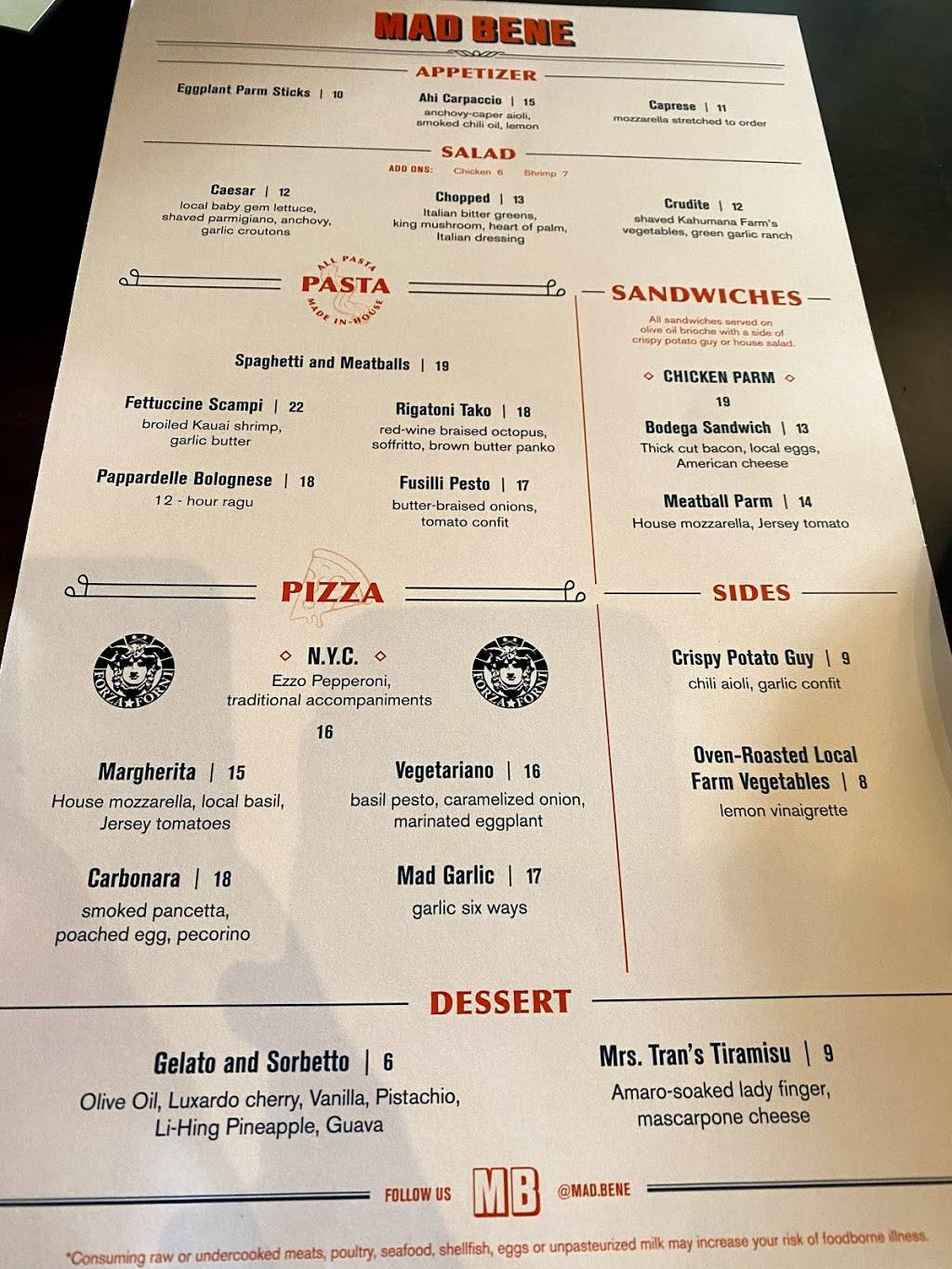 Mad Bene | restaurant | 4450 Kapolei Pkwy #540 Adjacent to Regal Theaters, Kapolei, HI 96707, USA | 8087447400 OR +1 808-744-7400