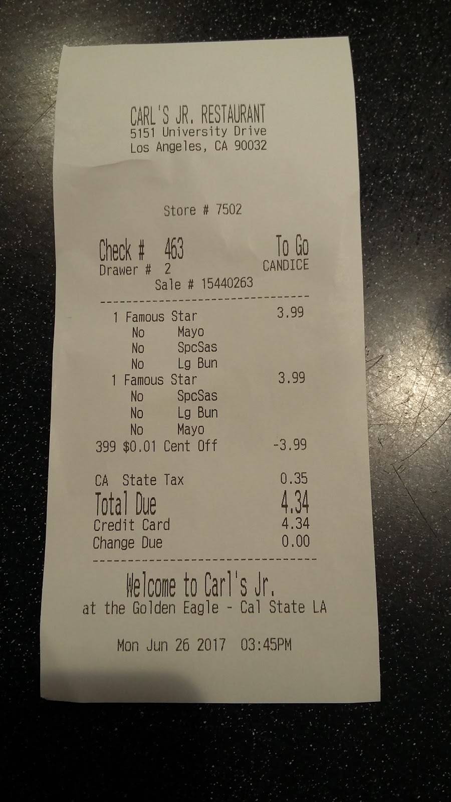 Carls Jr. | restaurant | 5151 State University Dr, Los Angeles, CA 90032, USA | 3233436780 OR +1 323-343-6780