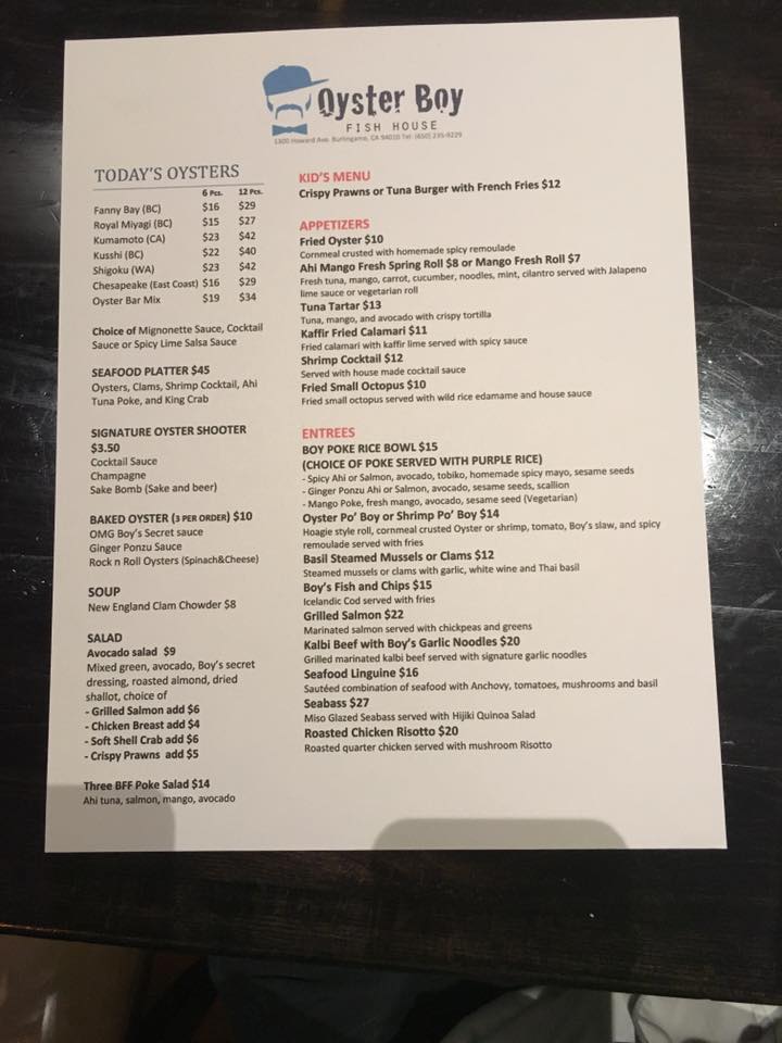 Oyster Boy Fish House | restaurant | 1300 Howard Ave, Burlingame, CA 94010, USA | 6502359229 OR +1 650-235-9229