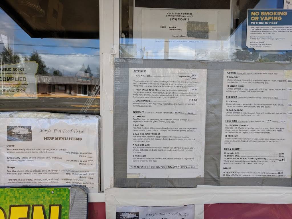Mayla Thai | restaurant | 00198423, Carlton, OR 97111, USA | 5035505911 OR +1 503-550-5911
