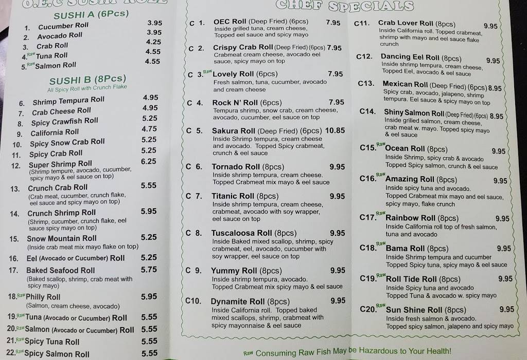 OEC Japanese Express | restaurant | 1105 Southview Ln Ste 110, Tuscaloosa, AL 35405, USA | 2053314775 OR +1 205-331-4775