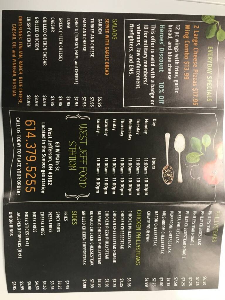 West Jeff Food Station | restaurant | 63 W Main St, West Jefferson, OH 43162, USA | 6143795255 OR +1 614-379-5255