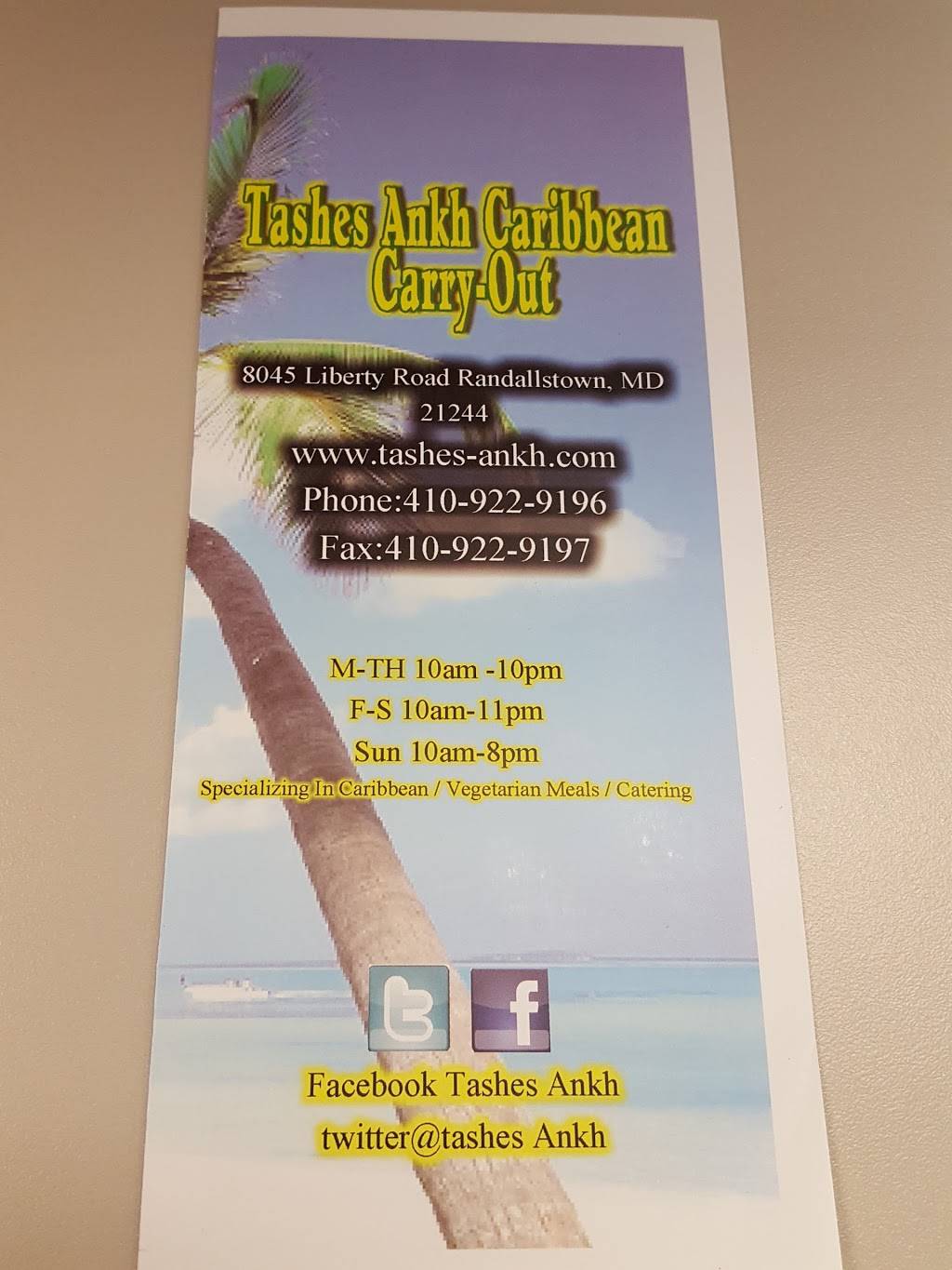 Tashes Ankh Caribbean Carryout | restaurant | 8045 Liberty Rd, Windsor Mill, MD 21244, USA | 4109229196 OR +1 410-922-9196