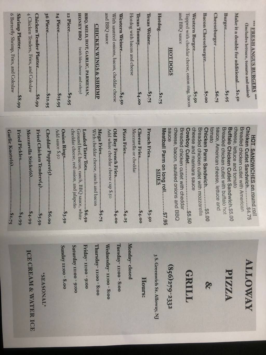 Alloway Pizza and grill | restaurant | 3 S Greenwich St, Alloway, NJ 08001, USA | 8562792332 OR +1 856-279-2332