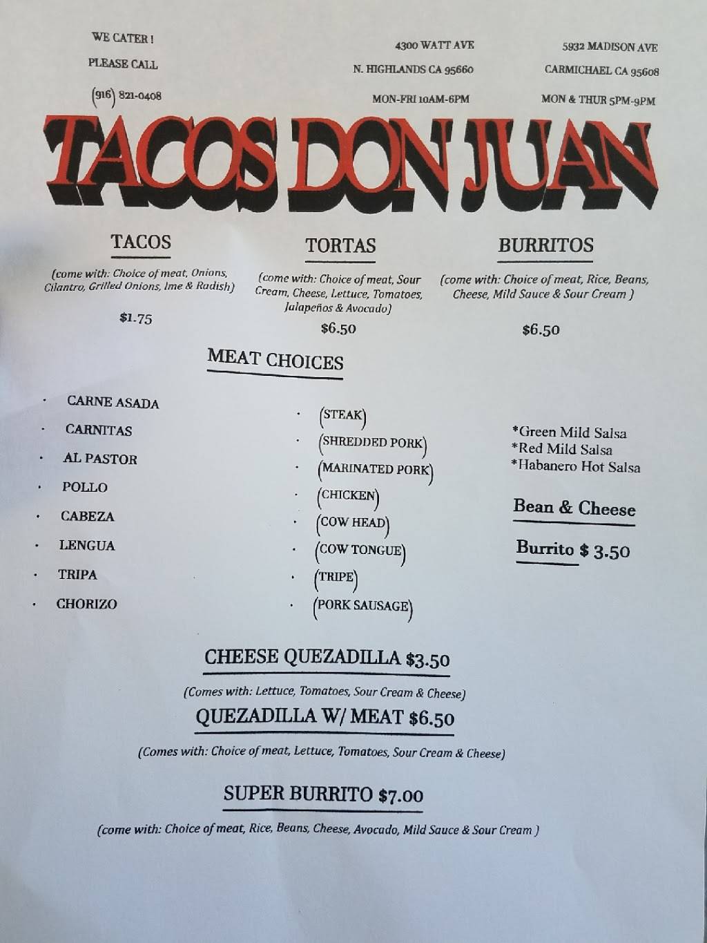 Tacos Don Juan | restaurant | 101 Atkinson St, Roseville, CA 95678, USA | 9168210408 OR +1 916-821-0408