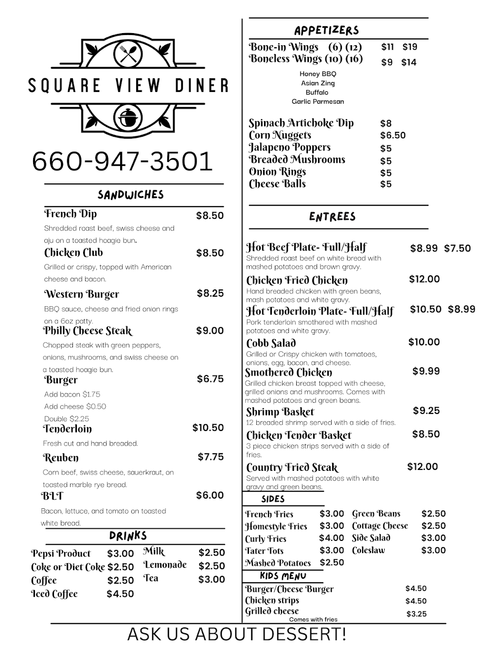 Square View Diner | restaurant | 202 S 17th St, Unionville, MO 63565, USA | 6609473501 OR +1 660-947-3501