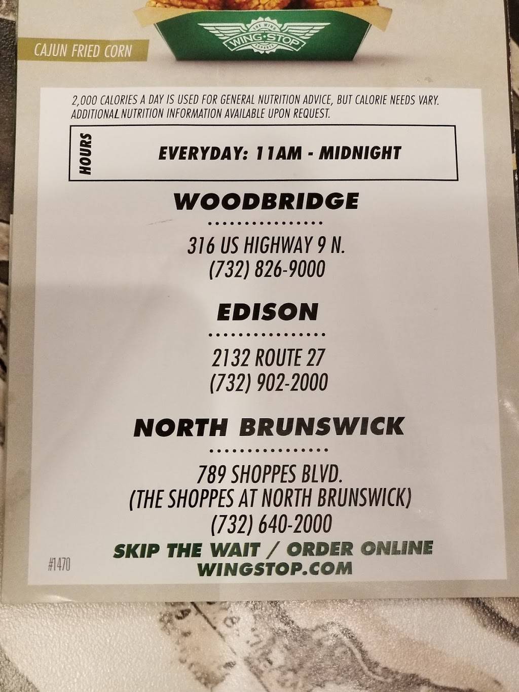 Wingstop | restaurant | 306 U.S. 9 N, Woodbridge, NJ 07095, USA | 7328269000 OR +1 732-826-9000