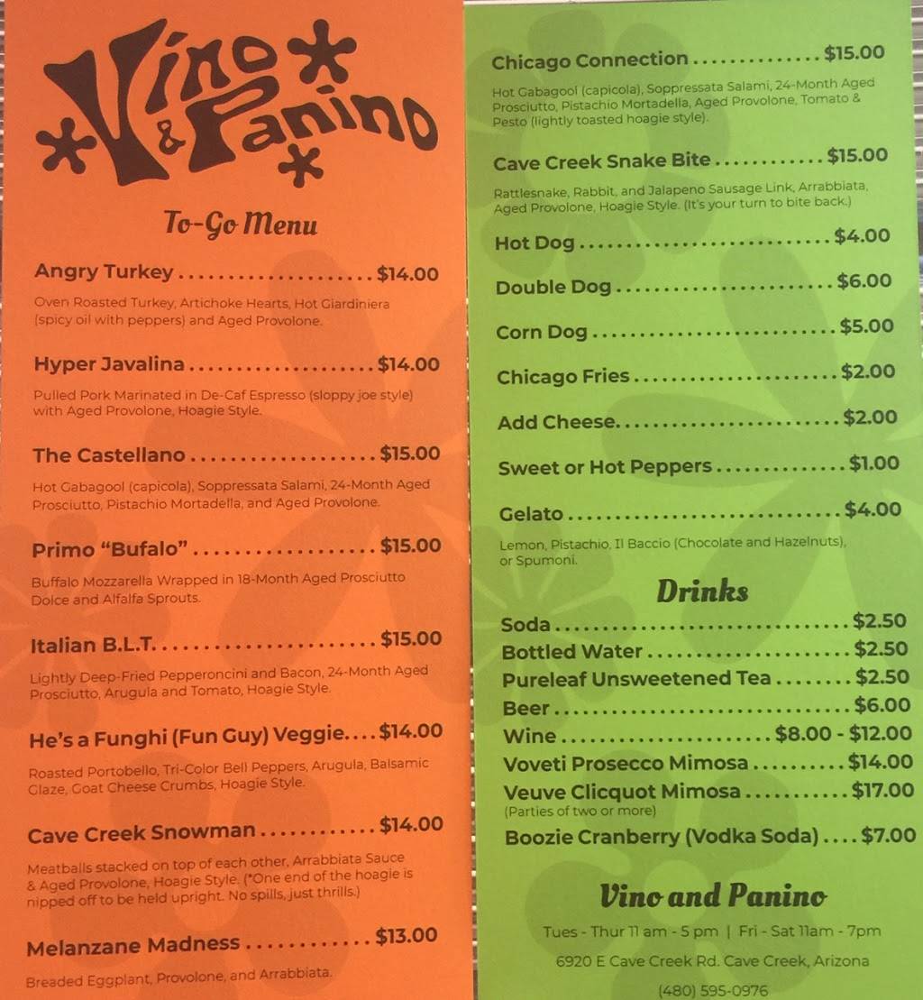 Vino & Panino | restaurant | 6920 E Cave Creek Rd Suite 2, Cave Creek, AZ 85331, USA | 4805950976 OR +1 480-595-0976