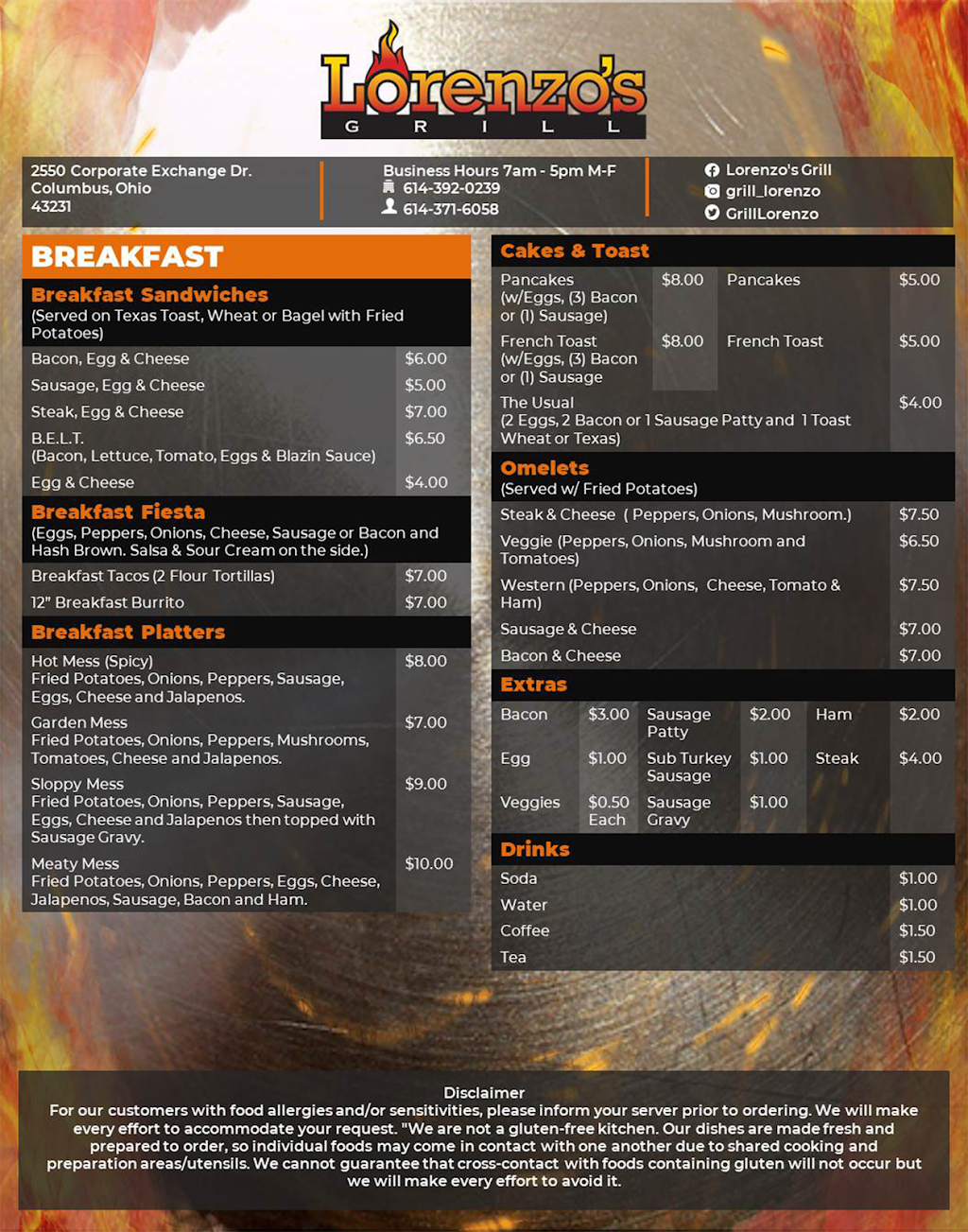 Lorenzos Grill | restaurant | Ground Floor (use side, 2550 Corporate Exchange Dr Entrance, Columbus, OH 43231, USA | 6143920239 OR +1 614-392-0239