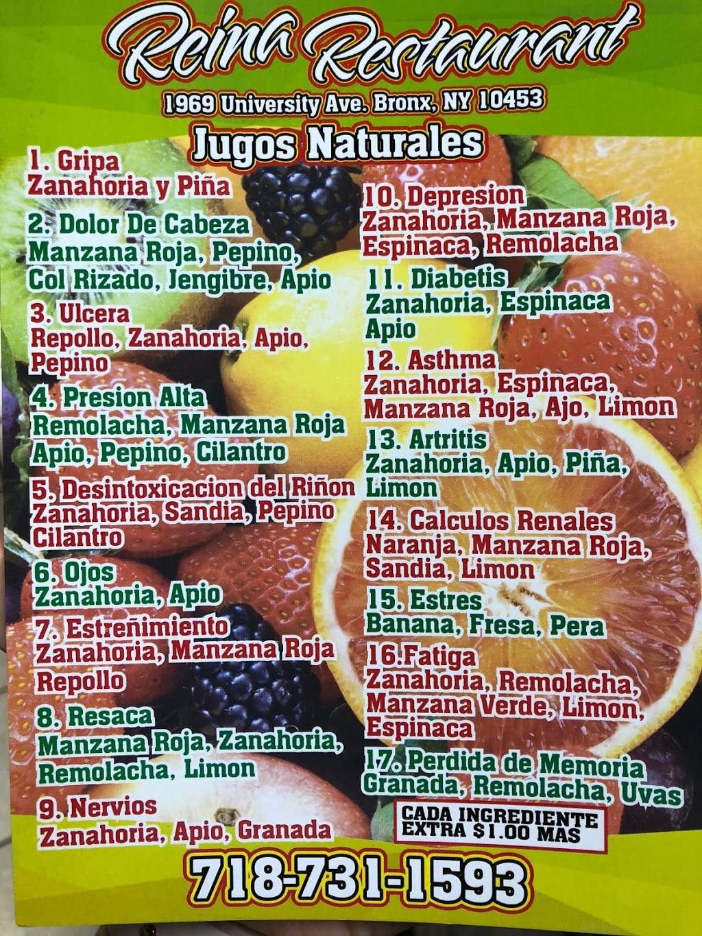Reina Restaurant | restaurant | 1969 Dr Martin Luther King Jr Blvd, Bronx, NY 10453, USA | 7187311593 OR +1 718-731-1593