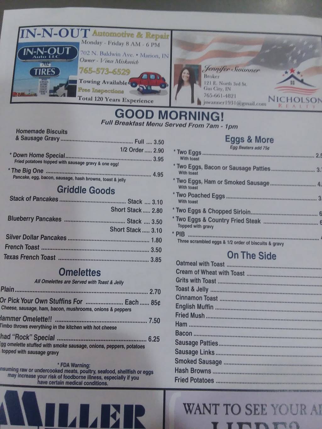 B & B Restaurant | restaurant | 800 E Main St, Gas City, IN 46933, USA | 7656746011 OR +1 765-674-6011