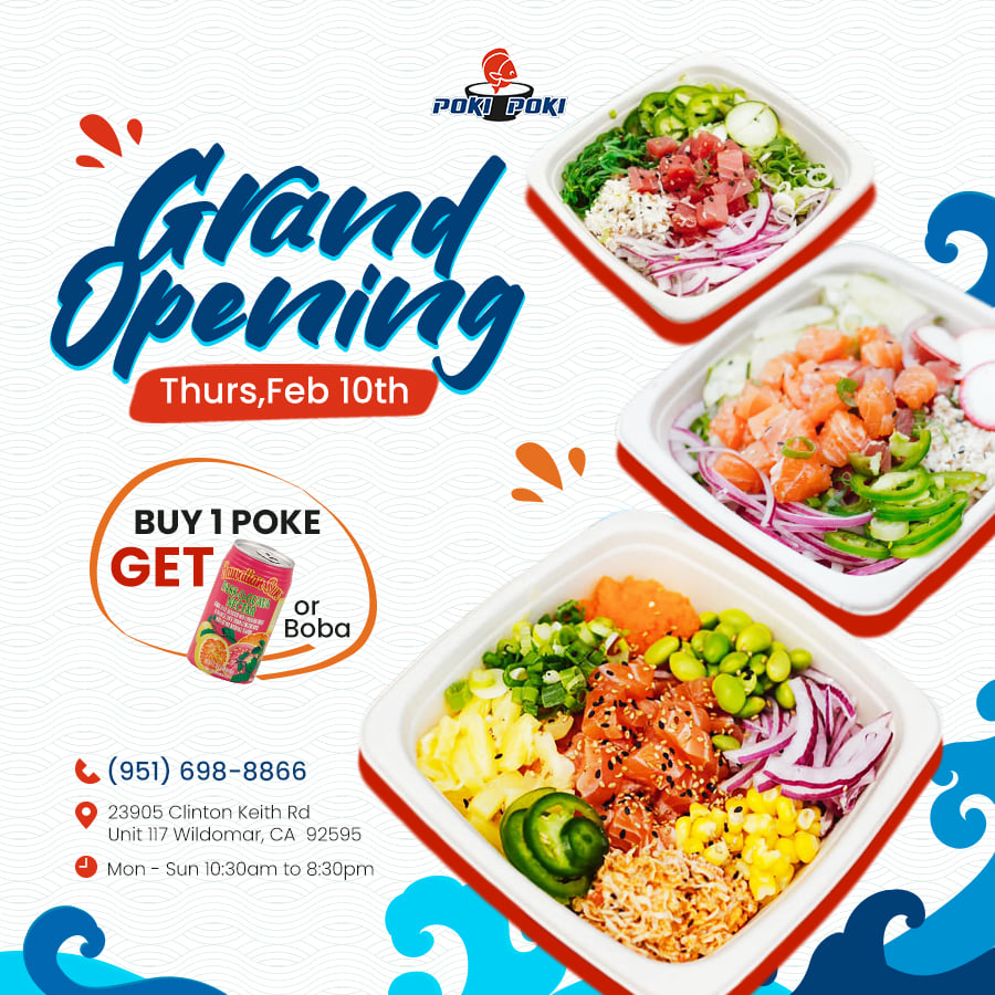 Poki Poki Wildomar | restaurant | 23905 Clinton Keith Rd STE 117, Wildomar, CA 92595, USA | 9516988866 OR +1 951-698-8866