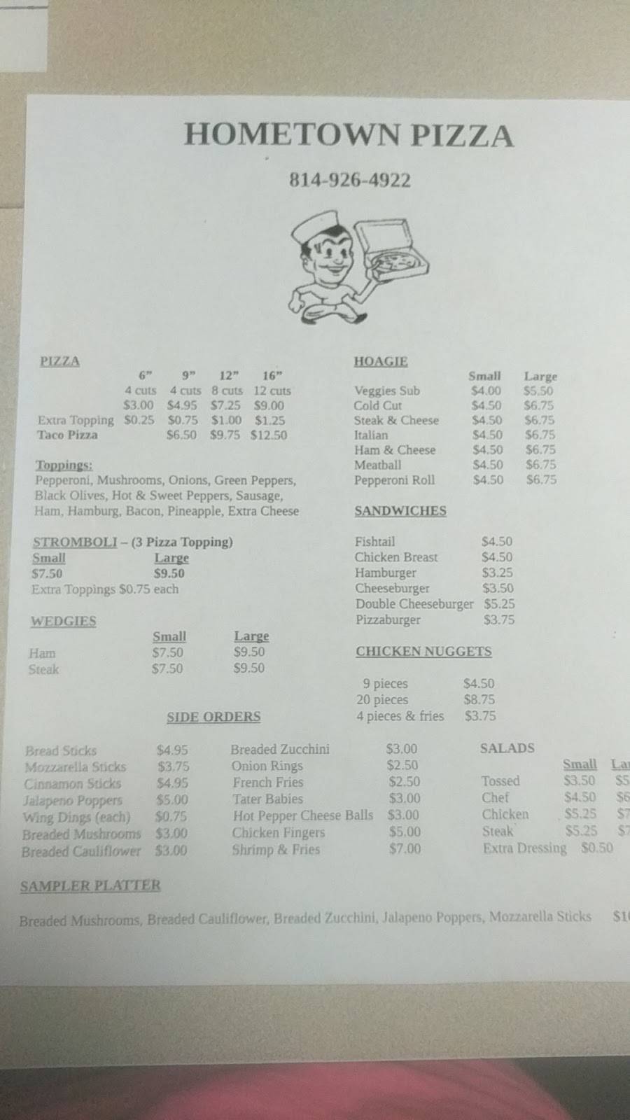 Hometown Pizza | restaurant | 905 Main St, Rockwood, PA 15557, USA | 8149264922 OR +1 814-926-4922