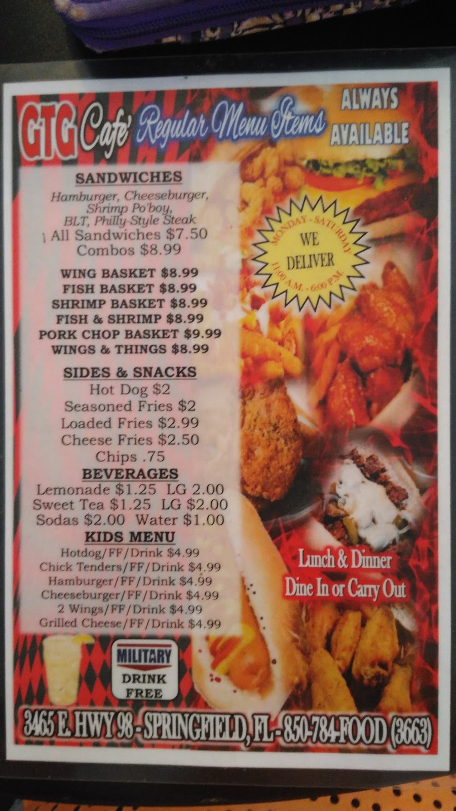 GTG Cafe | restaurant | 3465 E Hwy 98, Panama City, FL 32401, USA | 8507843663 OR +1 850-784-3663