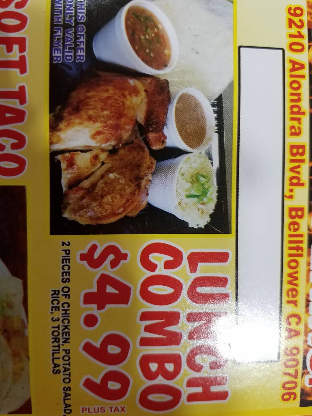 El Pollo Dorado | restaurant | 9210 Alondra Blvd, Bellflower, CA 90706, USA | 5622636064 OR +1 562-263-6064