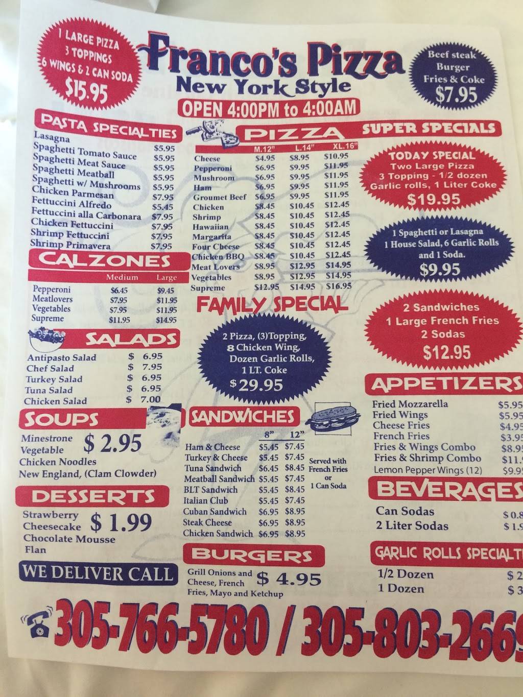 Francos Pizza & Wings | meal delivery | 6138 Miramar Pkwy, Miramar, FL 33023, USA | 9549630900 OR +1 954-963-0900