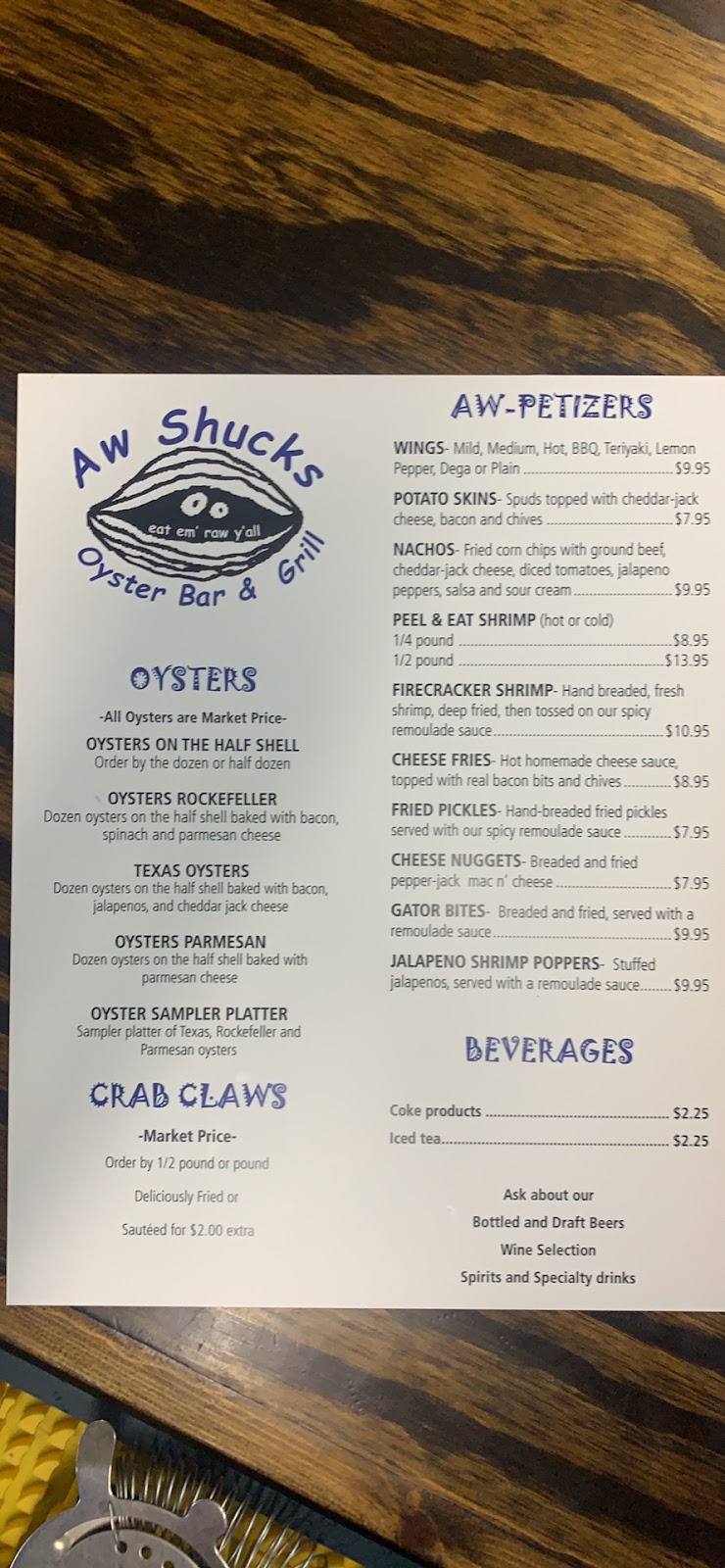 Aw shucks llc | restaurant | 4300 Wetumpka Hwy, Montgomery, AL 36110, USA | 3345174329 OR +1 334-517-4329