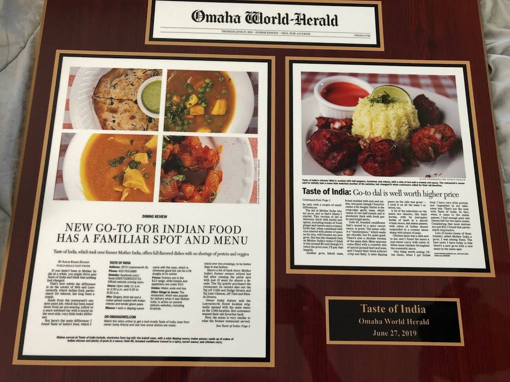 Taste of India | restaurant | 3572 Leavenworth St, Omaha, NE 68105, USA | 4027632880 OR +1 402-763-2880